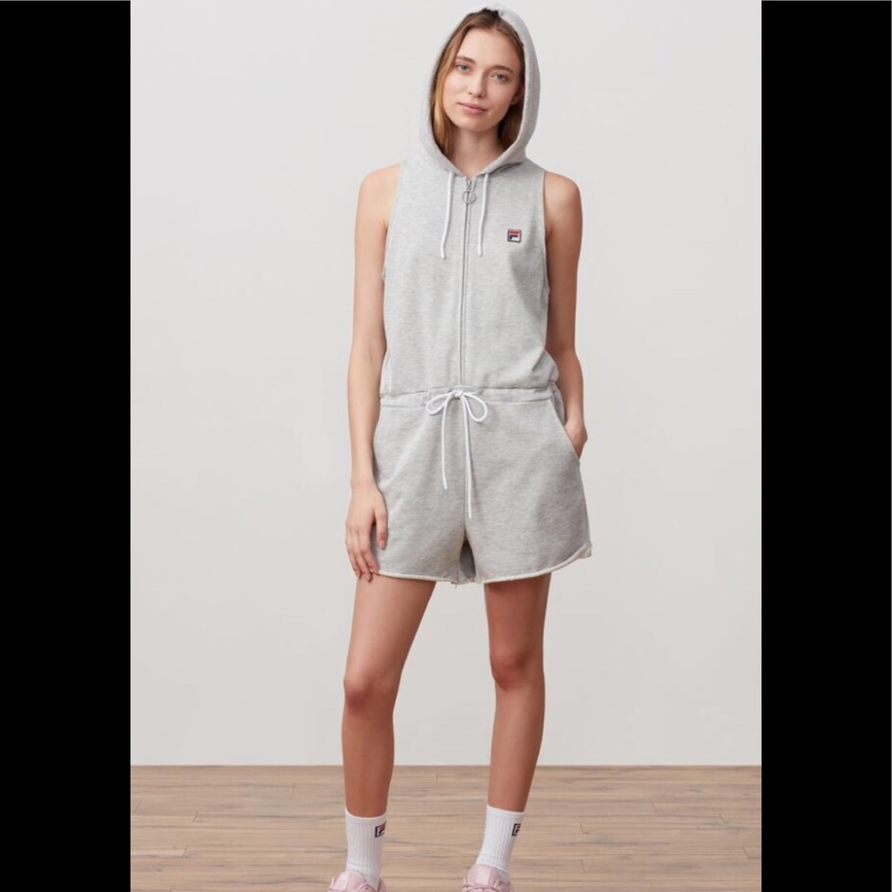 FILA Romper Sleeveless Hoodie Zip Front Drawstring Waist Gray Emerson Size Small